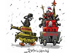 Путин провел парад одного танка. Карикатура А.Петренко: t.me/PetrenkoAndryi